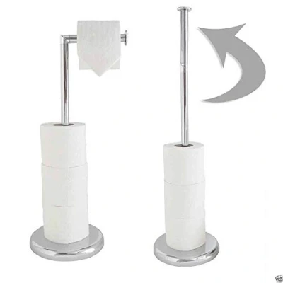 Image of Toilet Roll Holder Free Standing Spare with Swivel Action Extra Storage (Silver)