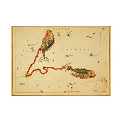 Image of Wee Blue Coo Painting Drawing Star Map Pisces Fish Constellation Wall Art Print