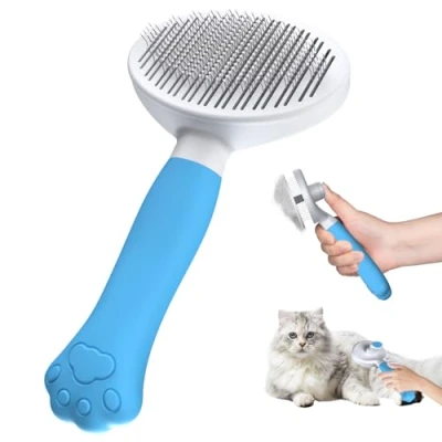 Image of Zivacate Cat Brush Dog [Ergonomic Grip &amp; One click Cleaning] Shedding Tool for Short Long Haired Dogs/Cats/Rabbits, Deshedding Brush(Lake Blue)
