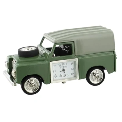 Image of Wm Widdop Miniature Clock 4 Wheel Drive Vintage Look Green Land Rover