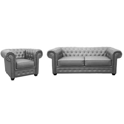 Image of Chesterfield Style Venus Sofa 3 Seater 2 Armchair Grey Faux Leather (2+1 Seater)