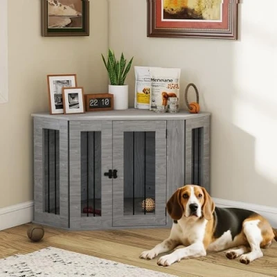 Image of PawHut 2 in 1 Dog Crate Furniture, Side Table Kennel with Cushion, Large Door, for Medium Dogs Grey