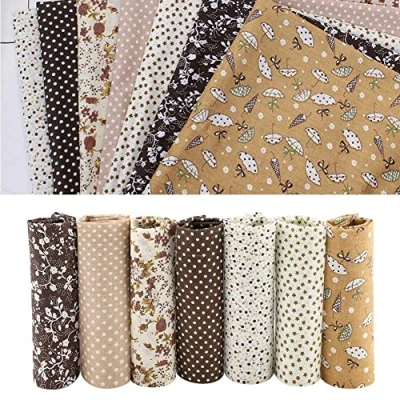 Image of TOPINCN 7Pcs 50 * 50Cm Cotton Fabrics DIY Floral Dots Assorted Squares Pre Cut Quarters Bundle Quilt Fabric Sewing Quilting Patchwork(Brown)
