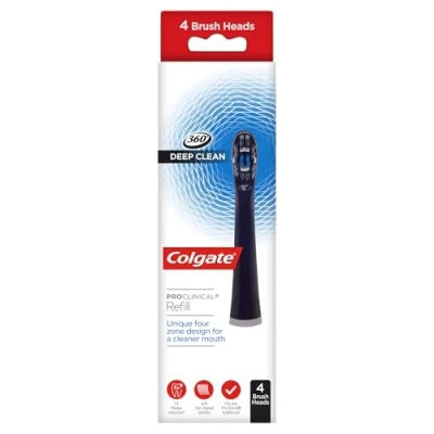 Image of Colgate 360 Deep Clean Proclinical Refill Toothbrush Heads, Soft Bristle Heads for Plaque Removal, Pack of 4
