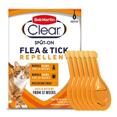 Image of Bob Martin Clear Spot On Flea and Tick Repellent for Cats Kittens Pesticide Free Protection (6 Pipettes)