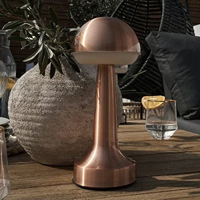 Image of MiniSun Contemporary Petite Wireless Portable Copper Touch Table Lamp with an Integrated Rechargeable LED Mood Light Indoor/Outdoor Garden Use