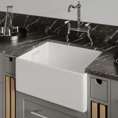 Image of Reginox Belfast II Ceramic Single Bowl Kitchen Sink with Waste White