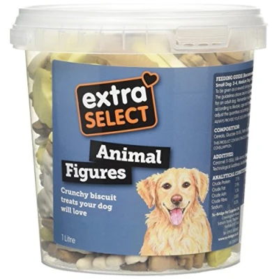 Image of Extra Select 3 Colour Animal Figure Dog Treat Biscuits in a 1ltr Bucket (approx 130 biscuits)