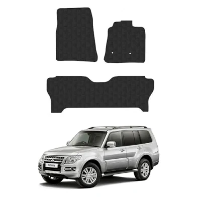 Image of 5mm Rubber Car Mats Compatible With Mitsubishi Shogun (2007+) [Lwb] Tailored Fit Floor Set Accessory Custom Anti Slip Backing Heavy Duty Waterproof Easy Clean Durable All Weather