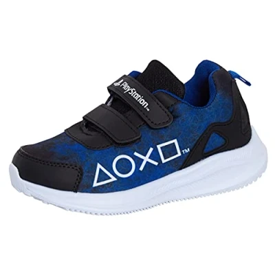 Image of PlayStation Sony Boys Trainers Kids Gamer Lightweight Sports Shoes Easy Fasten Sneakers Black/Blue 8.5 UK Child