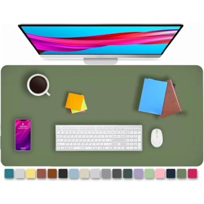 Image of KKTECH Leather Desk Pad, Non Slip, Mouse Premium Office Table Writing Mat for Laptop Writing, Waterproof (Olive Green, 80 x 40)