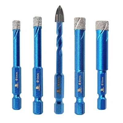 Image of Diamond Drill Bit BRSCHNITT 6 8 10mm Masonry Bits Set for Porcelain Tile Ceramic Stone Granite Marble,Hex Shank Hole Saw Bit(5pcs/pack).