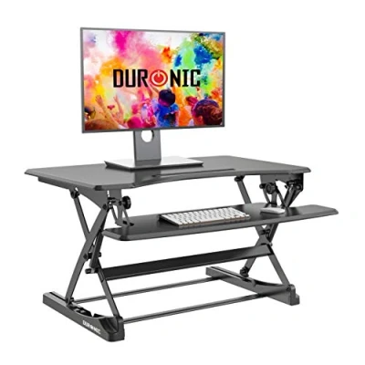 Image of Duronic Standing Desk Converter DM05D23 Adjustable Sit Stand Desks Workstation Wood Height Adjusting Sitting Riser for Office Table PC Laptops Computer Monitor Screen Keyboard and Mouse