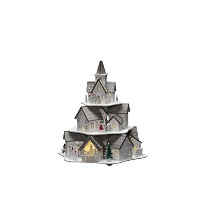 Image of Konstsmide Christmas Lights/LED Wooden Silhouette Village Scene/6H Timer, 10 Diodes, Battery Operated or USB, Indoor, 2 x AAA 1.5V (Excluded)