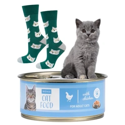 Image of soxo Cat Food Socks Men Funny Women Gifts Mens Cotton Sock Ladies Gift Men&#039;s Presents 2.5 6.5 Short Haired