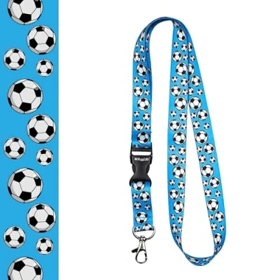 Image of Rolseley Lanyard Neck Strap with Football Blue for id Badge Holder Metal Clip
