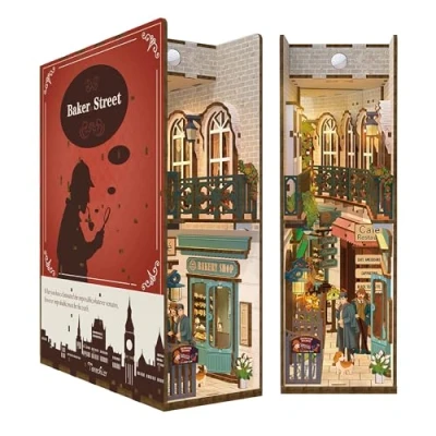 Image of Tonecheer DIY Book Nook Kit Wooden Model 3D Puzzle for Adults to Build Miniature House Dollhouses Craft with Light Christmas Birthday Gifts(Baker Street)
