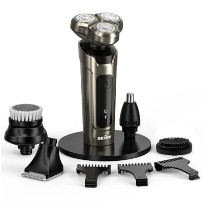 Image of Sejoy Electric Rotary Shaver Men UK, Razor for Men, Shaving Pubic Hair Beard Body, Shavers Trimmer 5 in 1 IPX7 Waterproof Wet and Dry, Rechargeable Cordless Champagne