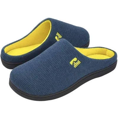 Image of RockDove Men&#039;s Original Two Tone Memory Foam Slipper, Size 12/13 UK Men, Navy and Yellow