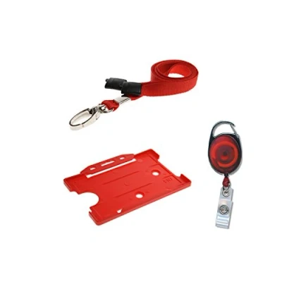 Image of ID Card It Holder, Neck Lanyard &amp; YoYo Badge Reel Set (Red with Metal Clip)