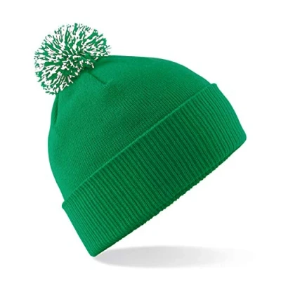 Image of Beechfield Snowstar Beanie Hat Warm &amp; Stylish Winter Headwear Kelly Green/White