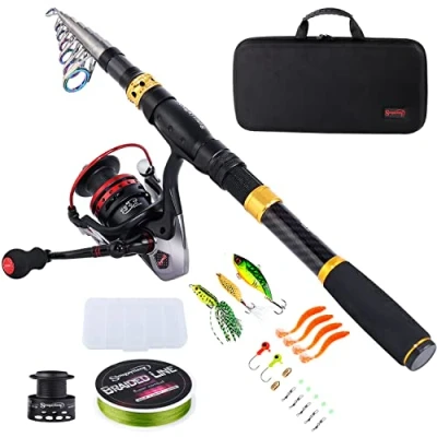 Image of Sougayilang Fishing Rod Combos with Telescopic Pole Spinning Reels Carrier Bag for Travel Saltwater Freshwater Fishing(2.1M/6.89FT)