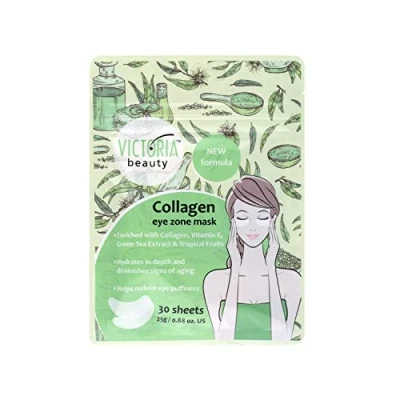 Image of Victoria Beauty Collagen Eye Patches Under Mask for Puffy Eyes and Bags Remover with Green Tea, Vitamin E Castor Oil Dark Circles Treatment Cooling Pads 30 sheets