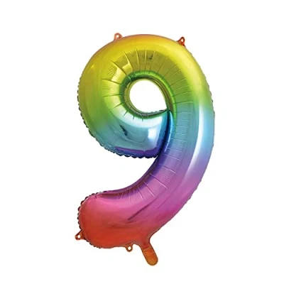 Image of 9 Shaped Rainbow Foil Balloon (86cm) Perfect for Celebrations, Party Decor, Birthday, &amp; More 1 Pc