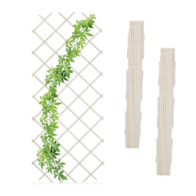 Image of Relaxdays 3x Garden Trellis, Support for Climbing Plants, Balcony &amp; Terrace, Extendable, Wooden Wall Frame, White, Wood, 70 x 230 1.5 cm
