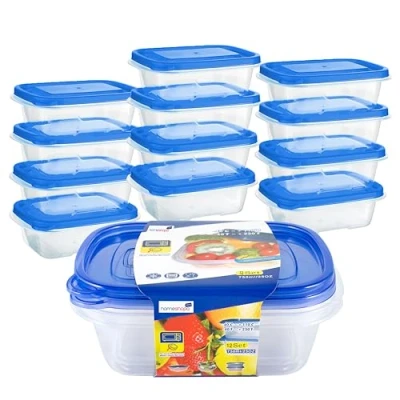 Image of HOMESHOPA Plastic Food Storage Containers with Lids, 12 Pack 750ml Leakproof BPA Free Stackable, Microwave Freezer &amp; Dishwasher Safe, Reusable Airtight Meal Prep Lunch Box