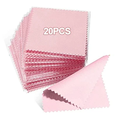 Image of 20 Pcs Jewelry Cleaning Cloth, Double Sided Polishing Cloths Wipe for Pearl Gold Platinum and Silver(Pink)