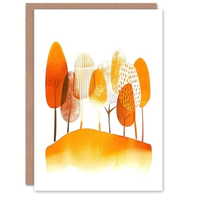Image of Artery8 Greeting Card Abstract Autumn Trees Orange Watercolour Painting Blank For Him Or Her Art Birthday