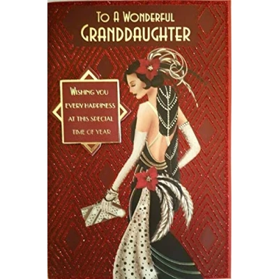 Image of Art Deco Wonderful Granddaughter Glittered Christmas Card