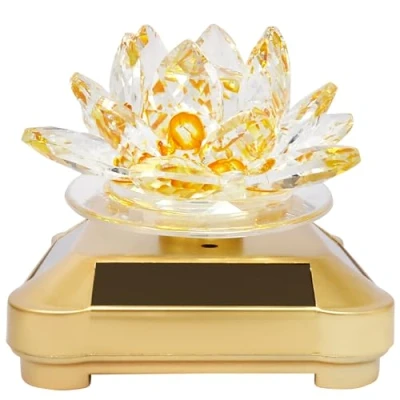 Image of Feng Shui Crystal Lotus Flower Solar Energy Decoration (Yellow)