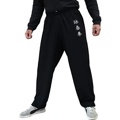 Image of Kung Fu Pants Tai Chi and Wing Chun Bottoms Style for Women Men Sport Trousers Light Smooth (Black WC, Size M)