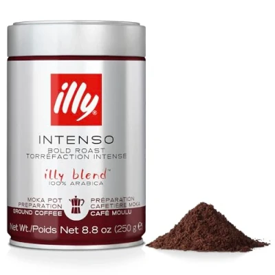 Image of illy Coffee Intenso Ground Dark Roast 100% Arabica Ideal for Moka Pots 250g Tin