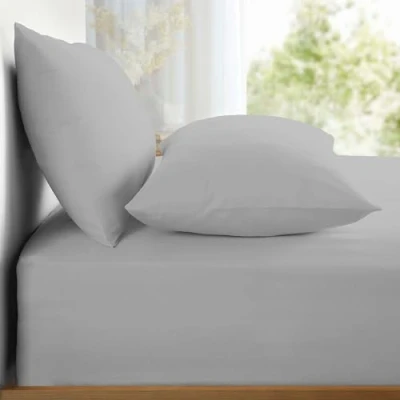 Image of Appletree Silver Pillow Cases 2 Pack Housewife Style Light Grey Pillowcases (48 x 76cm) Soft &amp; Luxury 100% Cotton Pieces