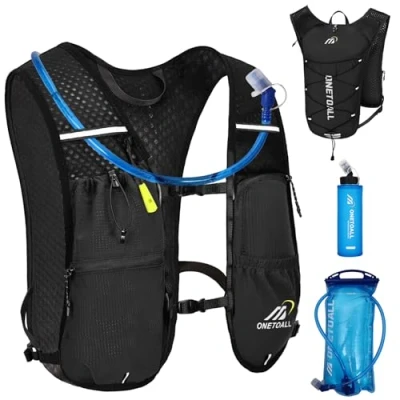 Image of ONETOALL Running Vest Women with Water Bottle 500ml &amp; Bladder 2L, 6L Reflective Hydration Backpack Mens, Lightweight 150g for Trailrunning Hiking Marathon, Black Soft Flask and