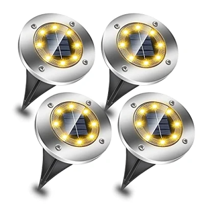 Image of EXTRASTAR Solar Lights for Outdoor Garden, 8 LEDs Ground Lights, IP65 Waterproof Powered Pathway Landscape Lamp Garden Patio 3000K Warm White, 4 Pack