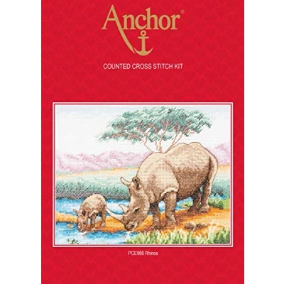 Image of Anchor Counted Cross Stitch Kit: Essentials: Rhinos, Multi, 18 x 23cm