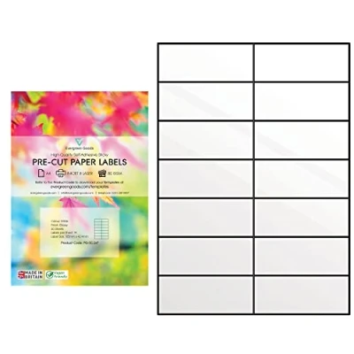 Image of Evergreen Goods Precut Glossy White Sticky Back Address Shipping Labels Strong Self Adhesive Mailing Printing Paper Inkjet &amp; Laser Printable 2x7, 14 per A4: 420 in Total 30 Sheets