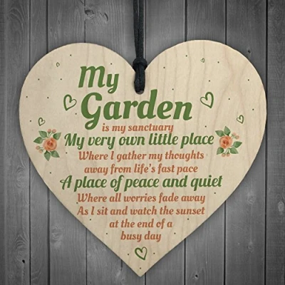 Image of RED OCEAN My Garden Gardening Shed Summer House Wood Shabby Chic Heart Sign Plaque Wall Friendship Gift
