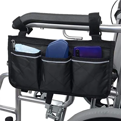 Image of Namvo Wheelchair Bag with Pockets Universal Waterproof Armrest Side for Electric Wheelchair, Mobility Scooter, Walking Frame, Accessories, Black