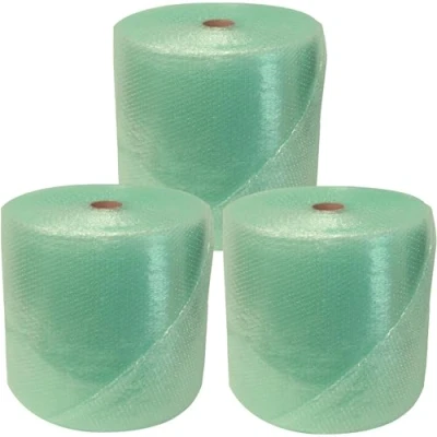Image of Globe Packaging 3 Rolls of 500mm x 100m Large Green Biodegradable Bubble Wrap Roll with Small Air Bubbles Cushioning &amp; Protection for Moving House, Ecommerce and Storage