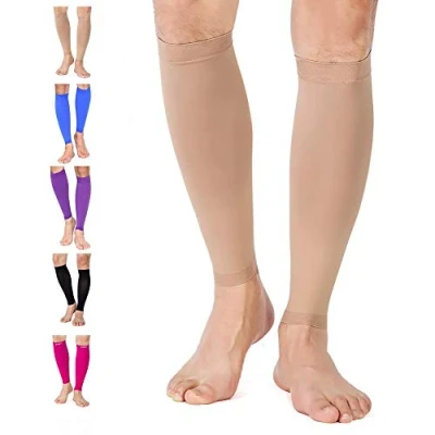 Image of TOFLY® Calf Compression Sleeve for Men &amp; Women, 1 Pair, Footless Socks 20 30mmHg Leg Support, Shin Splint, Pain Relief, Swelling, Varicose Veins, Maternity, Nursing, Travel, Beige XXL