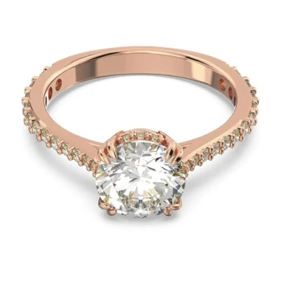 Image of Swarovski Constella Cocktail Ring, White Princess Cut and Pavé Crystals in a Rose Gold Tone Plated Setting, from the Collection, Size 52