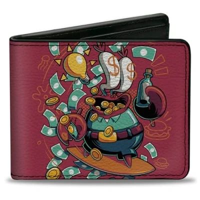 Image of Buckle Down Nickelodeon Wallet, Bifold, SpongeBob Mr Krabs Dollar Sign Pose Pink, Vegan Leather, 4.0&quot; x 3.5&quot;, Casual