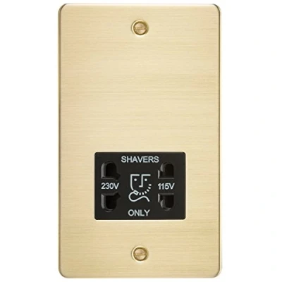 Image of KnightsBridge Flat Plate 115/230V dual voltage shaver socket brushed brass with black insert
