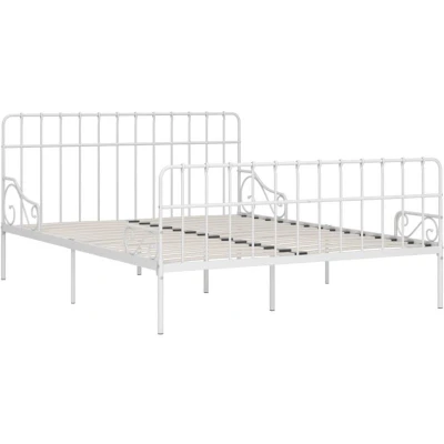 Image of vidaXL Bed Frame without Mattress with Slatted Base White Metal 200x200 cm