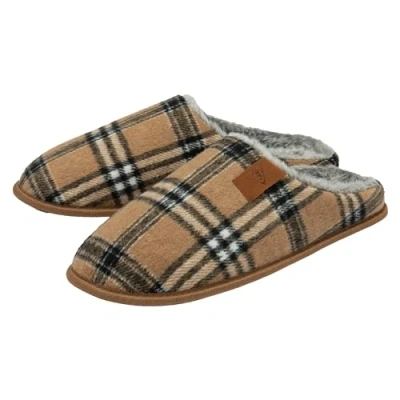 Image of DUNLOP Mens Check Mule Slippers Tan UK 7